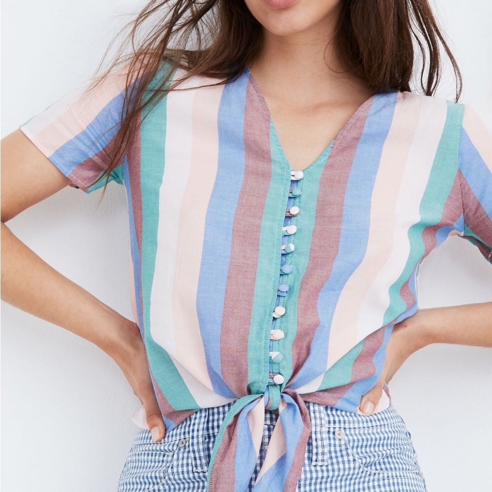 Madewell Novel Tie-Front Button Top in Flagstaff Stripe